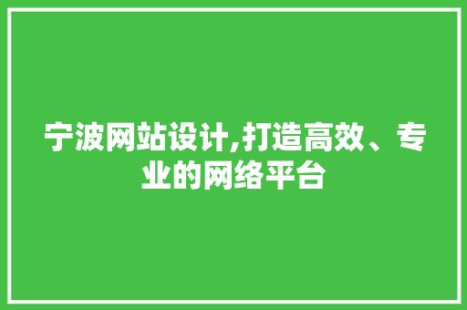 宁波网站设计,打造高效、专业的网络平台 宁波网站设计,打造高效、专业的网络平台 SEO关键词