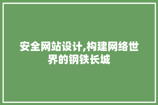 安全网站设计,构建网络世界的钢铁长城