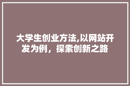 大学生创业方法,以网站开发为例，探索创新之路 大学生创业方法,以网站开发为例，探索创新之路 搜狗SEO