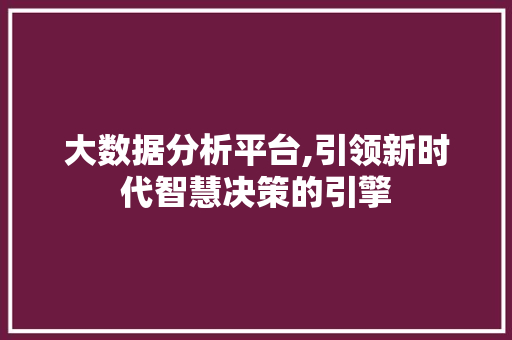 大数据分析平台,引领新时代智慧决策的引擎 大数据分析平台,引领新时代智慧决策的引擎 SEO关键词