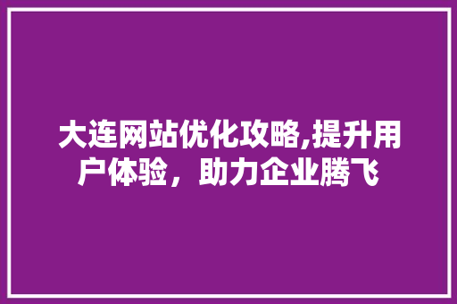 大连网站优化攻略,提升用户体验，助力企业腾飞 大连网站优化攻略,提升用户体验，助力企业腾飞 网站建设公司