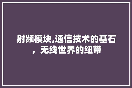 射频模块,通信技术的基石，无线世界的纽带