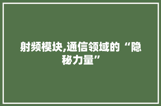 射频模块,通信领域的“隐秘力量” 射频模块,通信领域的“隐秘力量” 百度SEO