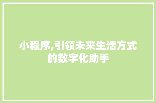 小程序,引领未来生活方式的数字化助手 小程序,引领未来生活方式的数字化助手 神马SEO