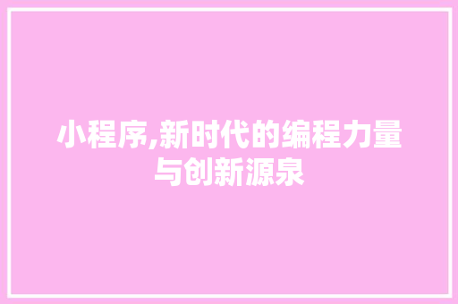 小程序,新时代的编程力量与创新源泉 小程序,新时代的编程力量与创新源泉 神马SEO
