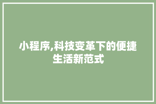 小程序,科技变革下的便捷生活新范式