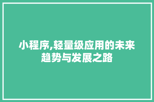 小程序,轻量级应用的未来趋势与发展之路 小程序,轻量级应用的未来趋势与发展之路 网站建设公司