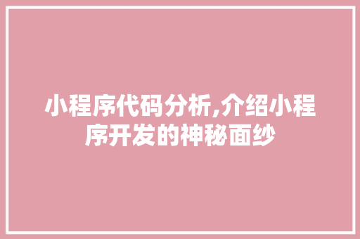 小程序代码分析,介绍小程序开发的神秘面纱