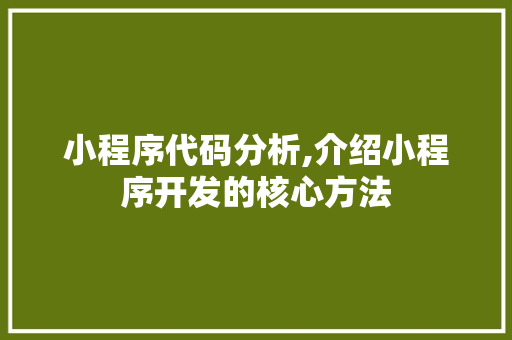 小程序代码分析,介绍小程序开发的核心方法
