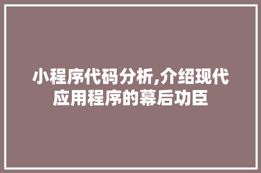 小程序代码分析,介绍现代应用程序的幕后功臣