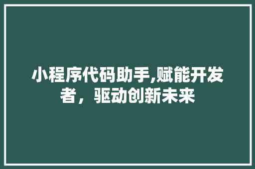小程序代码助手,赋能开发者，驱动创新未来