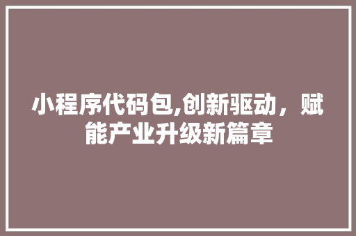 小程序代码包,创新驱动，赋能产业升级新篇章