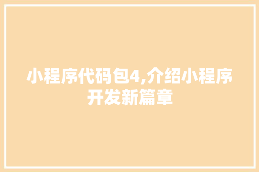 小程序代码包4,介绍小程序开发新篇章 小程序代码包4,介绍小程序开发新篇章 必应SEO