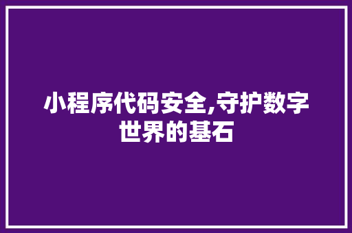 小程序代码安全,守护数字世界的基石