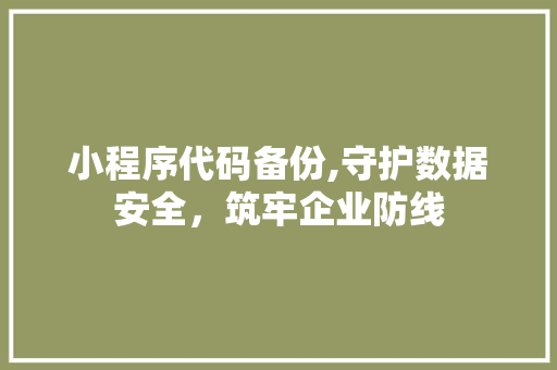 小程序代码备份,守护数据安全，筑牢企业防线 小程序代码备份,守护数据安全，筑牢企业防线 SEO关键词