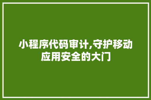 小程序代码审计,守护移动应用安全的大门