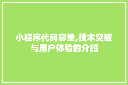 小程序代码容量,技术突破与用户体验的介绍 小程序代码容量,技术突破与用户体验的介绍 搜狗SEO