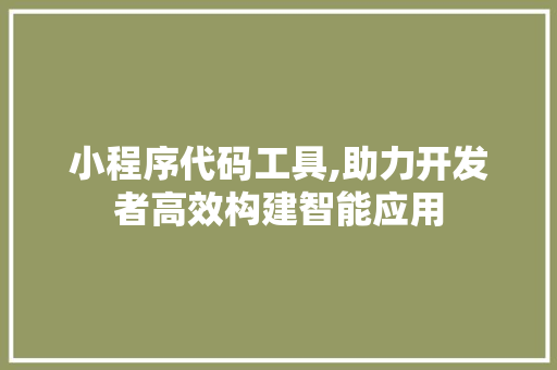 小程序代码工具,助力开发者高效构建智能应用 小程序代码工具,助力开发者高效构建智能应用 必应SEO