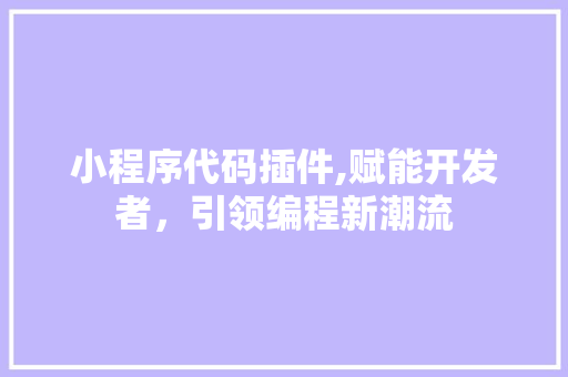 小程序代码插件,赋能开发者，引领编程新潮流 小程序代码插件,赋能开发者，引领编程新潮流 网站建设公司