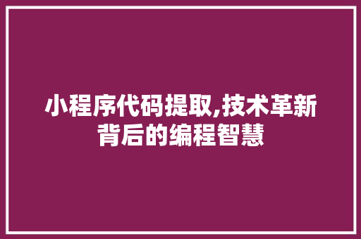 小程序代码提取,技术革新背后的编程智慧 小程序代码提取,技术革新背后的编程智慧 百度SEO