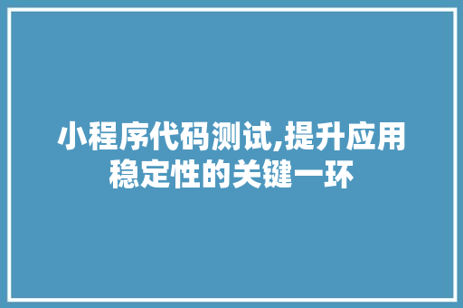 小程序代码测试,提升应用稳定性的关键一环