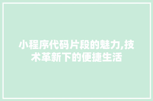 小程序代码片段的魅力,技术革新下的便捷生活 小程序代码片段的魅力,技术革新下的便捷生活 SEO关键词