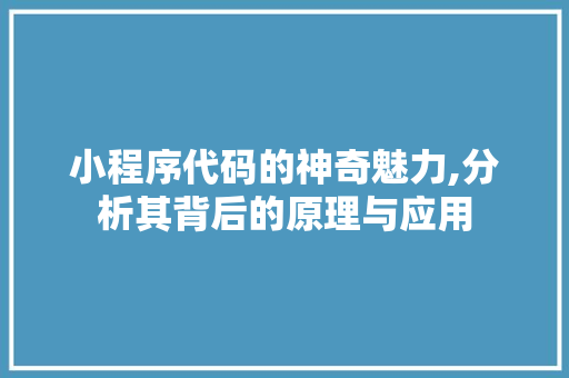 小程序代码的神奇魅力,分析其背后的原理与应用 小程序代码的神奇魅力,分析其背后的原理与应用 神马SEO