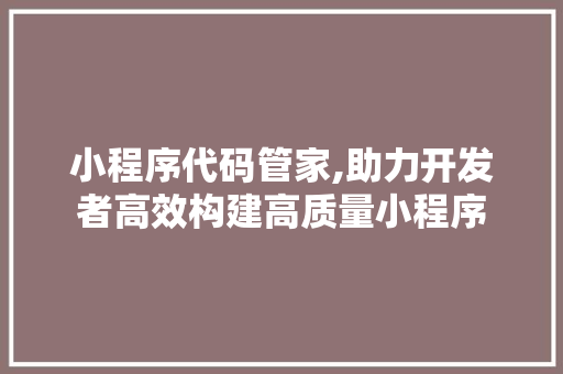 小程序代码管家,助力开发者高效构建高质量小程序