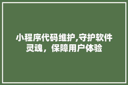 小程序代码维护,守护软件灵魂，保障用户体验 小程序代码维护,守护软件灵魂，保障用户体验 神马SEO