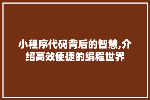 小程序代码背后的智慧,介绍高效便捷的编程世界 小程序代码背后的智慧,介绍高效便捷的编程世界 网站建设公司