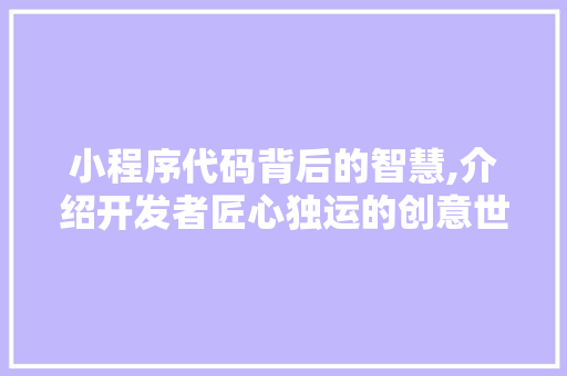 小程序代码背后的智慧,介绍开发者匠心独运的创意世界