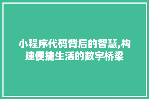 小程序代码背后的智慧,构建便捷生活的数字桥梁