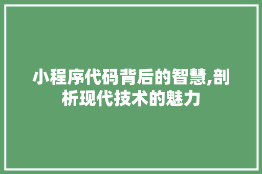 小程序代码背后的智慧,剖析现代技术的魅力 小程序代码背后的智慧,剖析现代技术的魅力 神马SEO