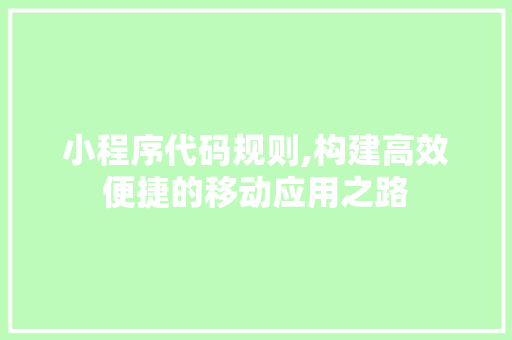 小程序代码规则,构建高效便捷的移动应用之路