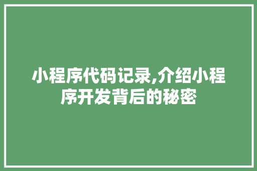 小程序代码记录,介绍小程序开发背后的秘密 小程序代码记录,介绍小程序开发背后的秘密 神马SEO