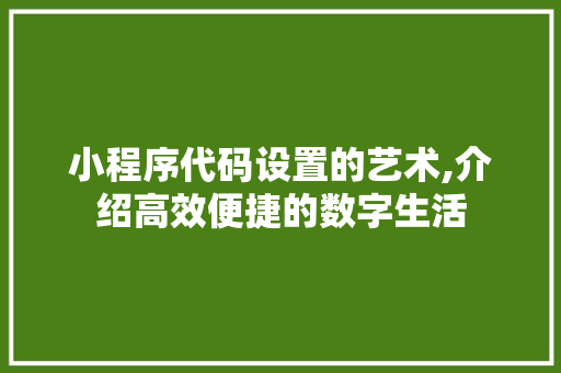 小程序代码设置的艺术,介绍高效便捷的数字生活 小程序代码设置的艺术,介绍高效便捷的数字生活 神马SEO