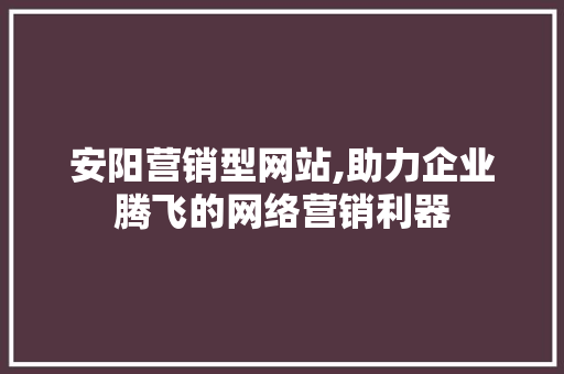 安阳营销型网站,助力企业腾飞的网络营销利器
