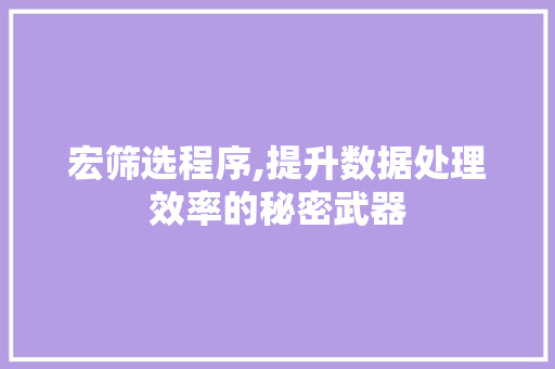 宏筛选程序,提升数据处理效率的秘密武器 宏筛选程序,提升数据处理效率的秘密武器 网站建设公司
