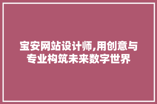 宝安网站设计师,用创意与专业构筑未来数字世界