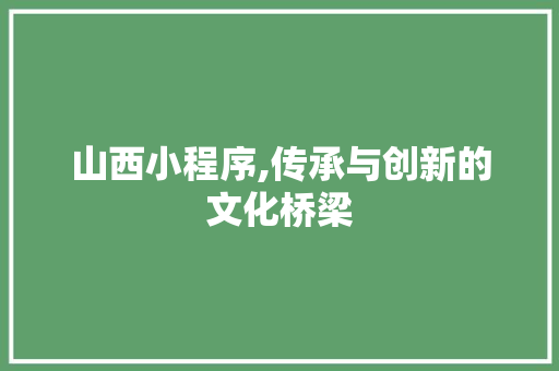 山西小程序,传承与创新的文化桥梁 山西小程序,传承与创新的文化桥梁 百度SEO