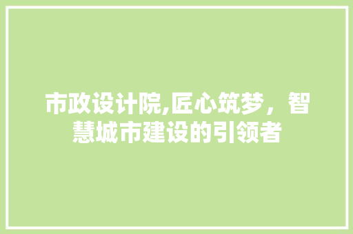 市政设计院,匠心筑梦，智慧城市建设的引领者