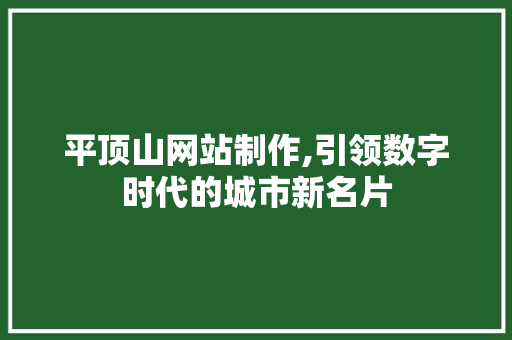 平顶山网站制作,引领数字时代的城市新名片 平顶山网站制作,引领数字时代的城市新名片 SEO关键词