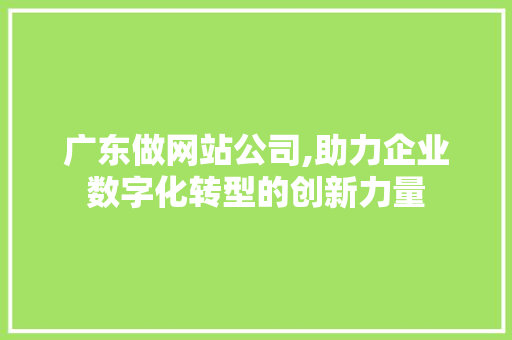 广东做网站公司,助力企业数字化转型的创新力量 广东做网站公司,助力企业数字化转型的创新力量 百度SEO