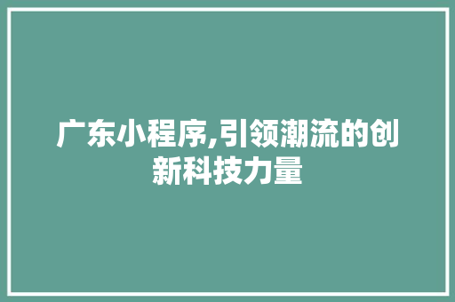 广东小程序,引领潮流的创新科技力量 广东小程序,引领潮流的创新科技力量 SEO关键词