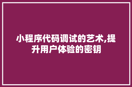 小程序代码调试的艺术,提升用户体验的密钥