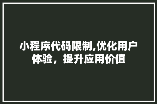 小程序代码限制,优化用户体验，提升应用价值 小程序代码限制,优化用户体验，提升应用价值 百度SEO