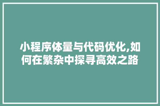 小程序体量与代码优化,如何在繁杂中探寻高效之路 小程序体量与代码优化,如何在繁杂中探寻高效之路 网站建设公司