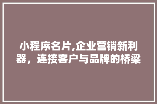 小程序名片,企业营销新利器，连接客户与品牌的桥梁 小程序名片,企业营销新利器，连接客户与品牌的桥梁 SEO关键词