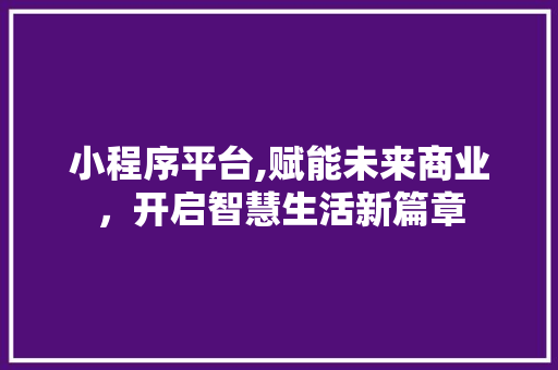 小程序平台,赋能未来商业，开启智慧生活新篇章