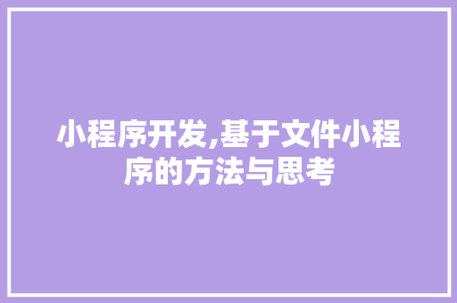 小程序开发,基于文件小程序的方法与思考
